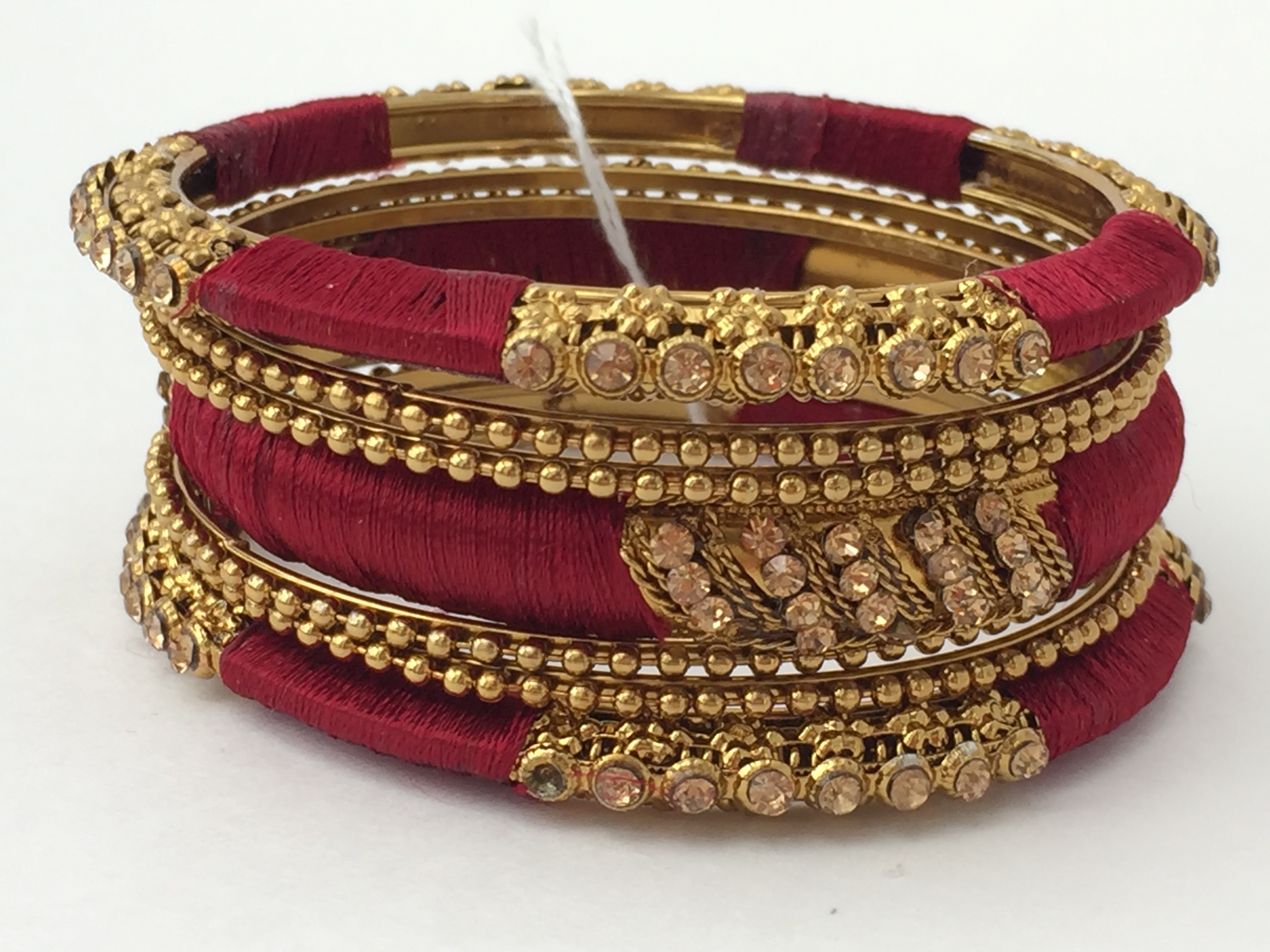 Dark Red Threaded with Stones Gold 