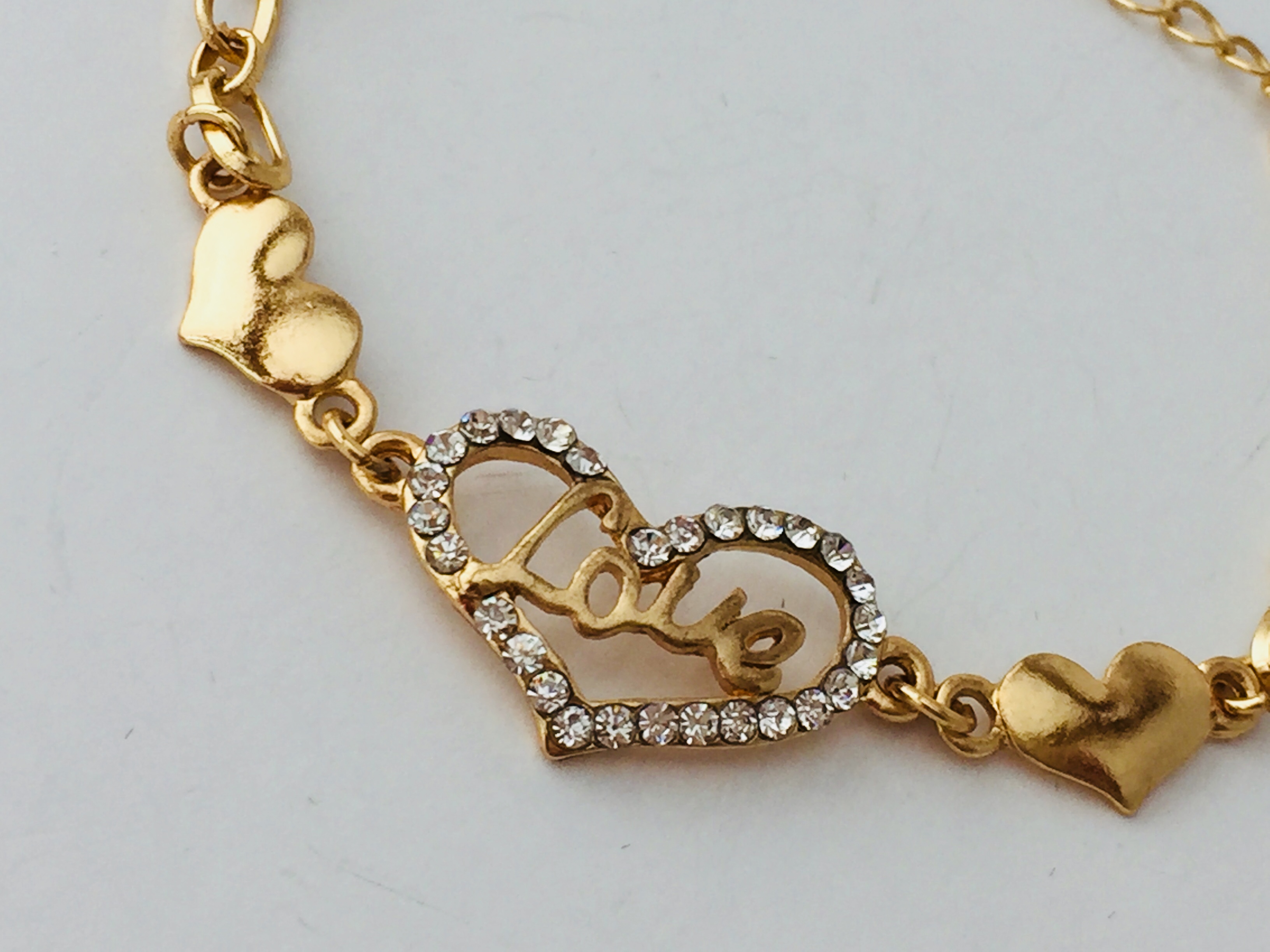 “Love” Hearts Gold and White Stones Bracelet | Jewelberry Shack